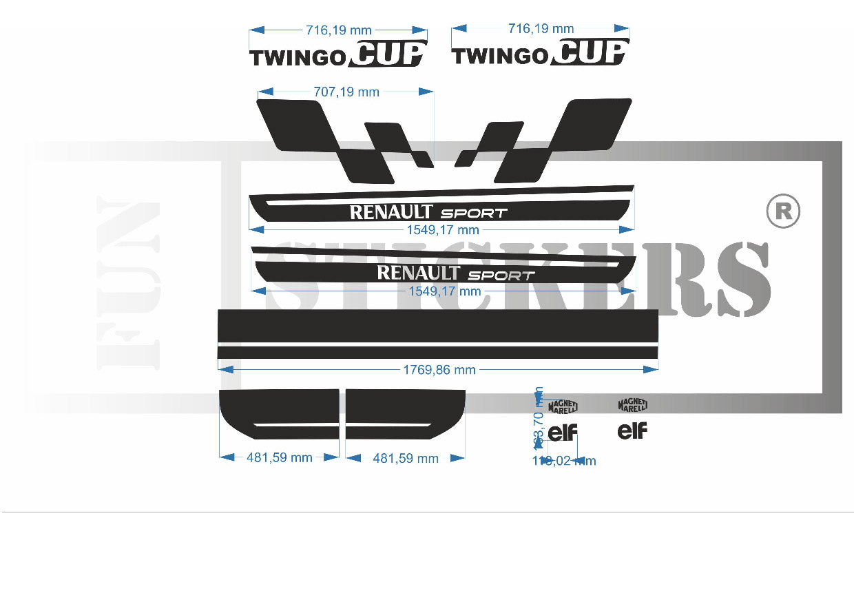 stickers autocollants pour RENAULT TWINGO - kit décoration INTEGRALE