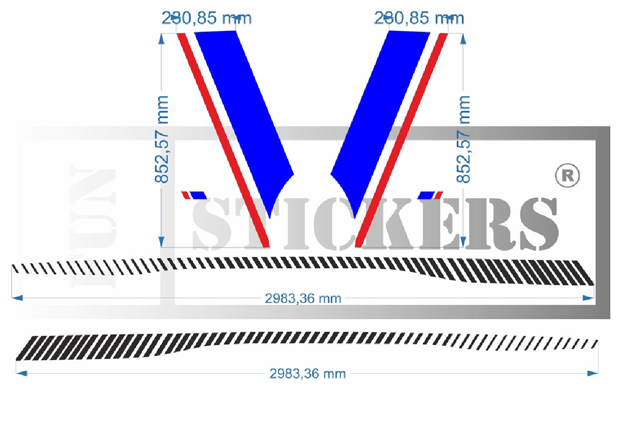 stickers autocollants pour RENAULT TWINGO 3 - kit décoration BANDES BLEU ROUGE