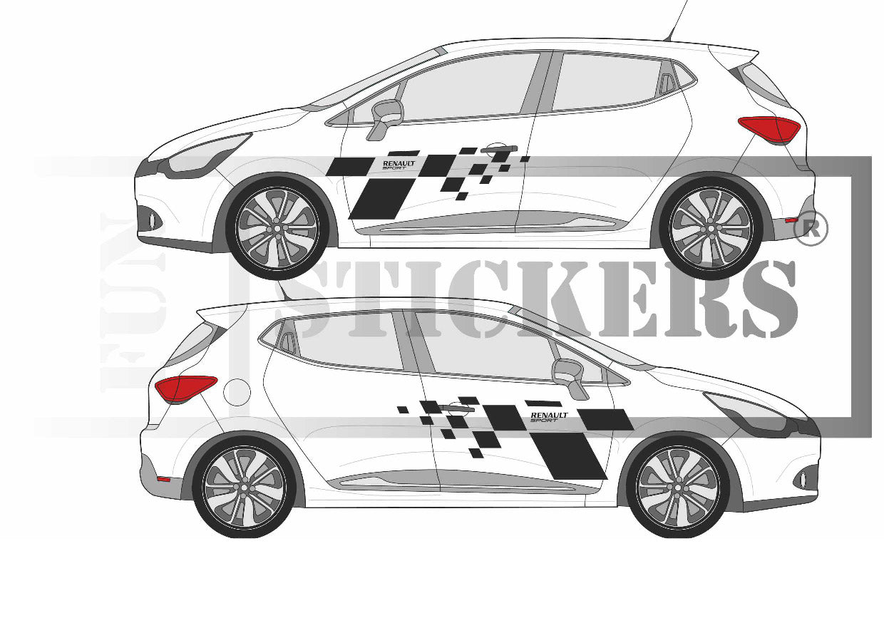 stickers autocollants pour Renault - kit décoration damiers latérales
