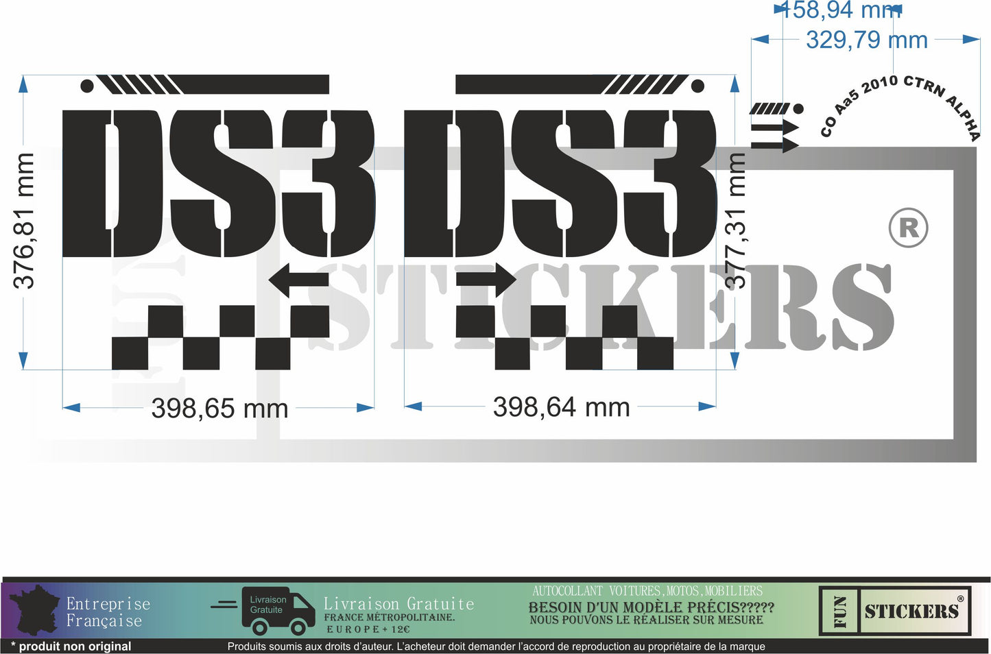 Sticker kit décoration latérale DS3 – Compatible toutes Citroën DS3