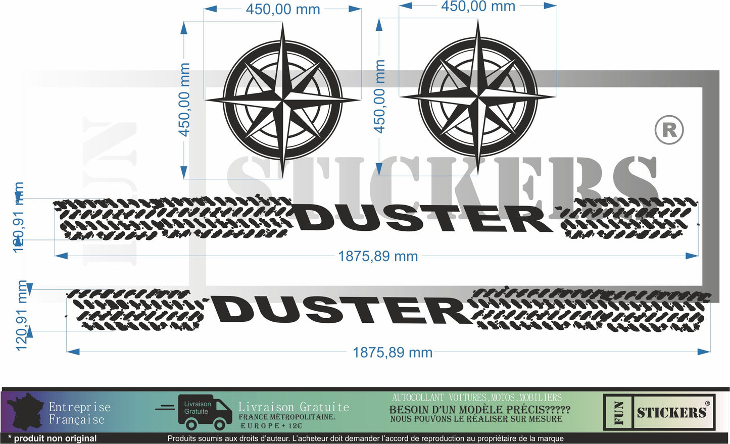 Sticker kit décoration latérale traces pneus Dacia Duster – Compatible toutes DUSTER