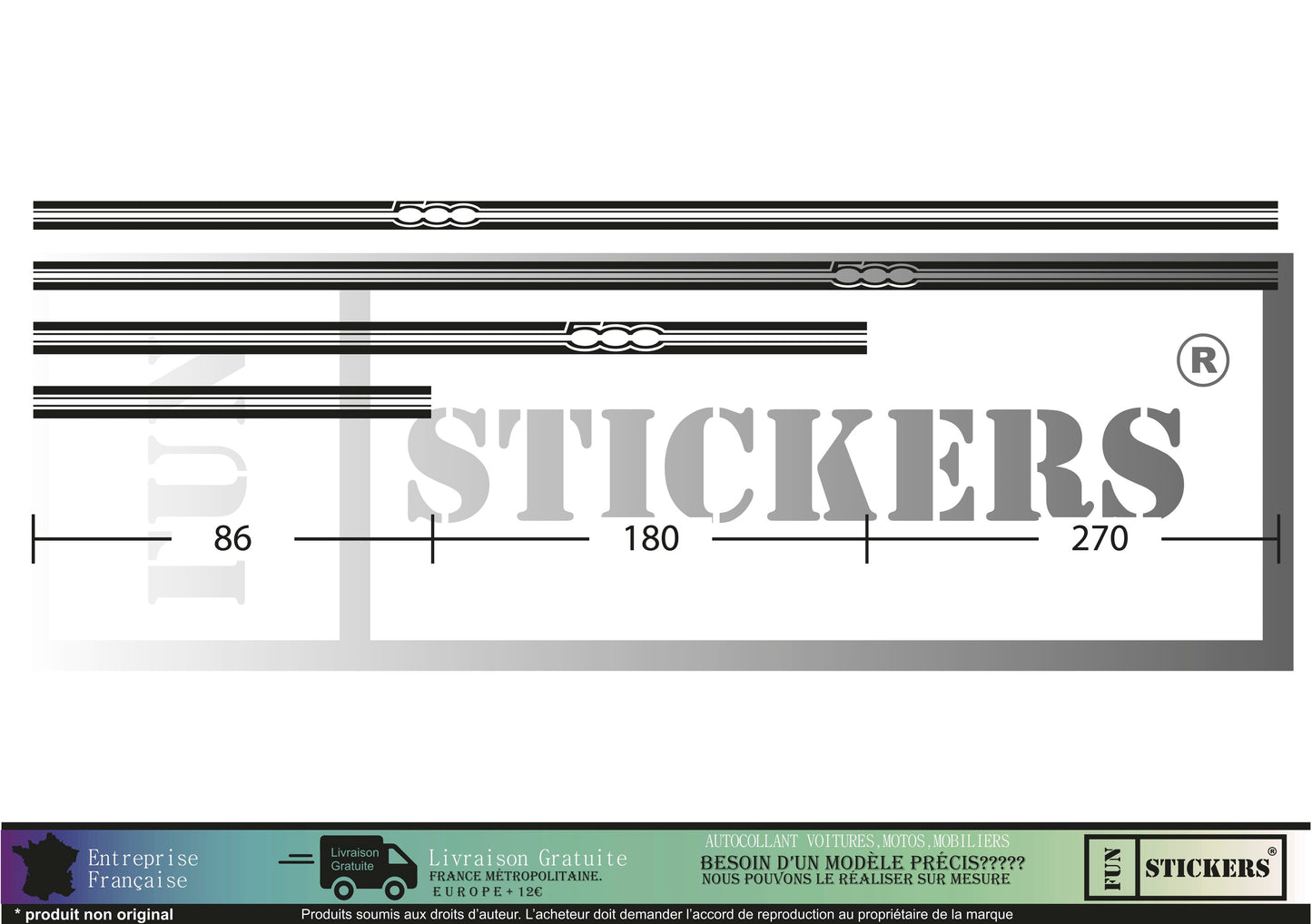 Sticker kit décoration bandes latérales 500 – Compatible toutes Fiat 500