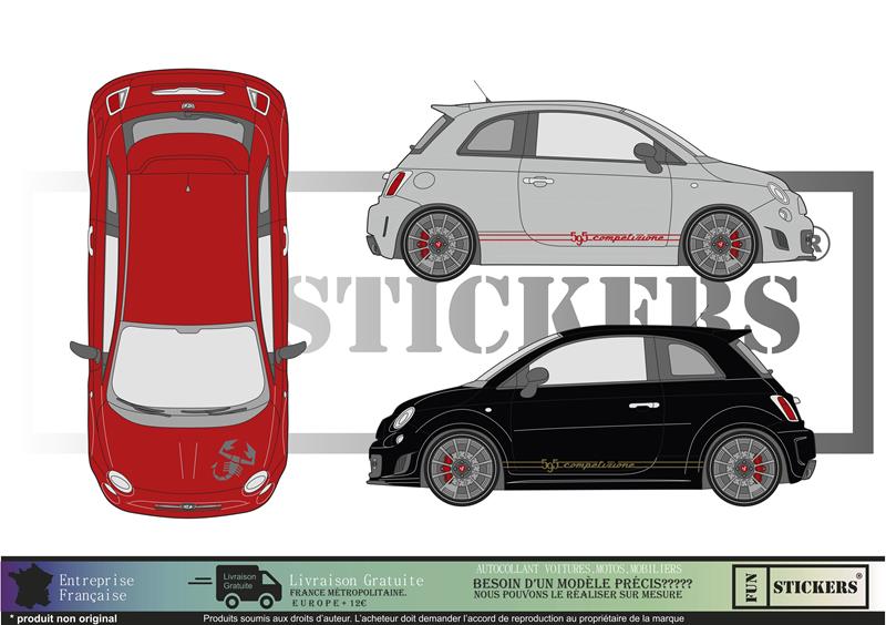 Sticker kit décoration bandes latérales bas de caisse competizione 500 – Compatible toutes Fiat 500
