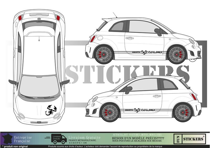 Sticker kit décoration bandes latérales bas de caisse turismo 500 – Compatible toutes Fiat 500