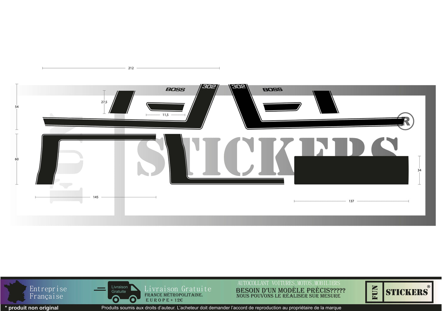 Sticker kit décoration bandes Mustang boss – Compatible touts modèles Ford