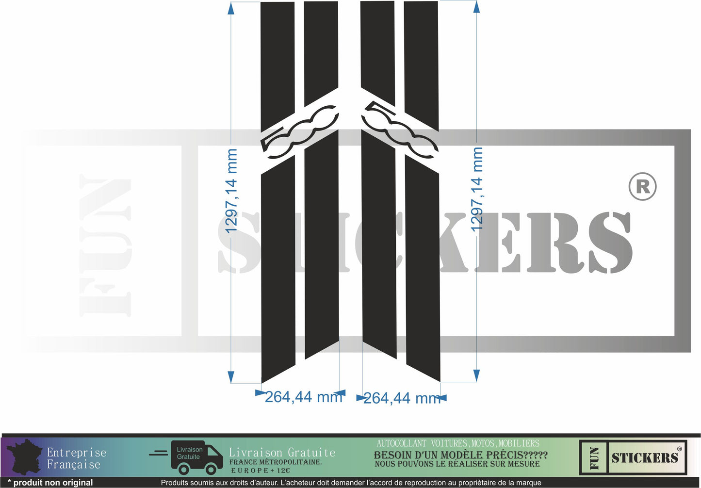 Sticker kit décoration latérales bandes 500 – Compatible toutes Fiat 500