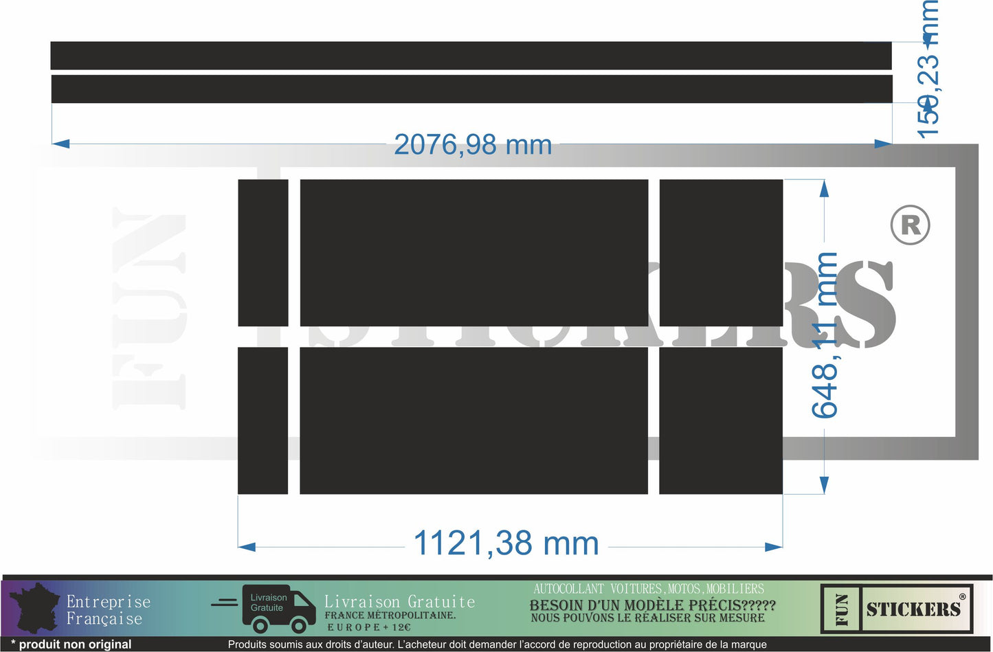 Stickers kit bandes Capot et bas de caisse autocollants pour Ford transit sport van