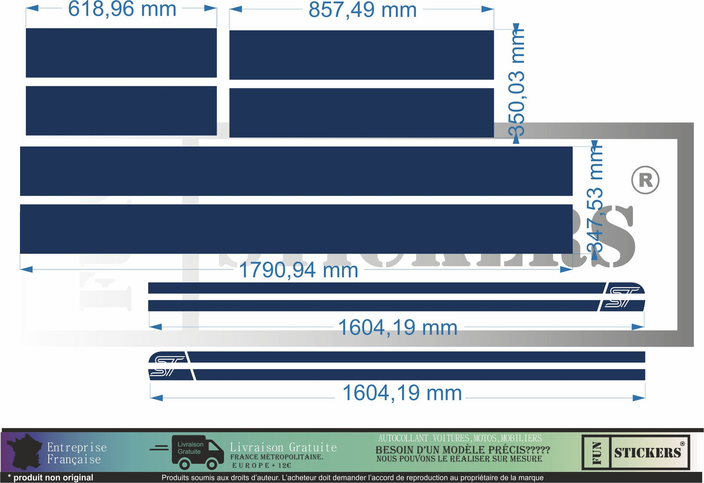 Sticker kit décoration intégral bandes racing – Compatible touts modèles Ford Fiesta focus