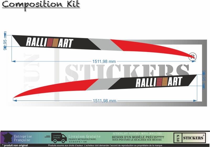 stickers autocollants pour Mitsubishi - kit décoration bandes latérales ailes