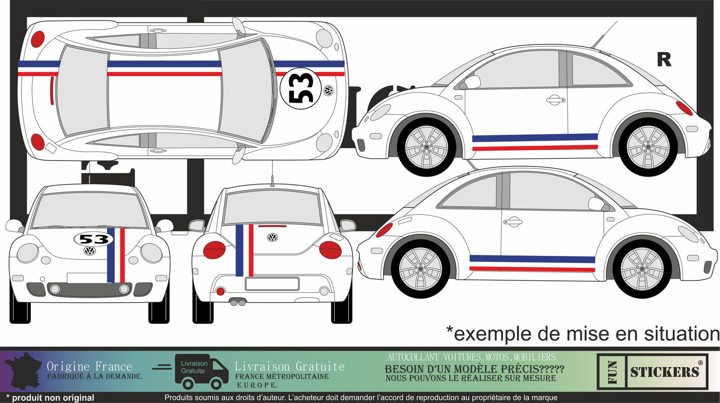 stickers autocollants pour Volkswagen new beetle - kit décoration choupette 53