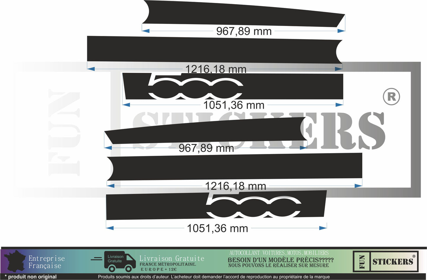 Sticker kit décoration latérales bandes – Compatible toutes Fiat 500