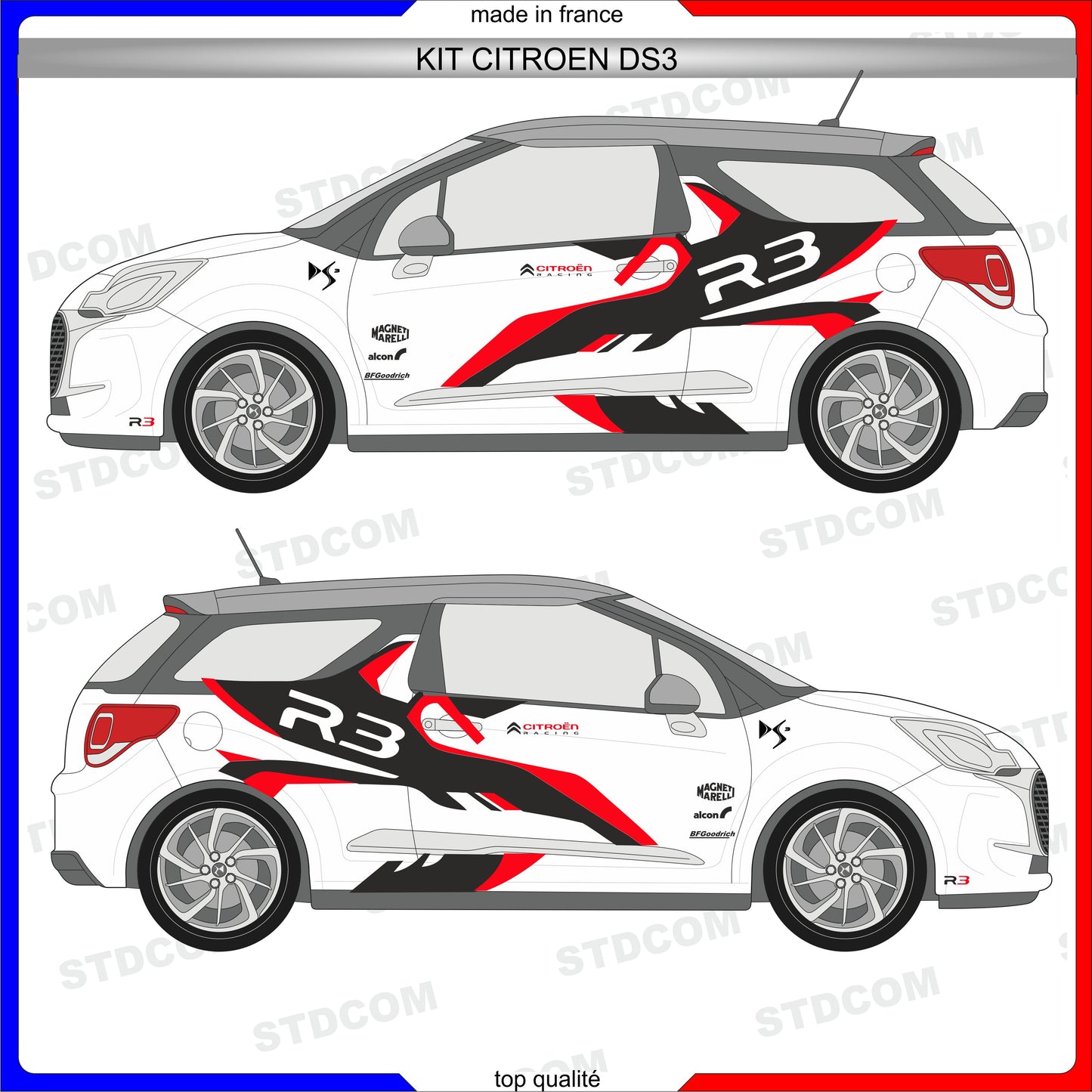 Sticker kit décoration intégral DS3 style R3 racing – Compatible toutes Citroën DS3