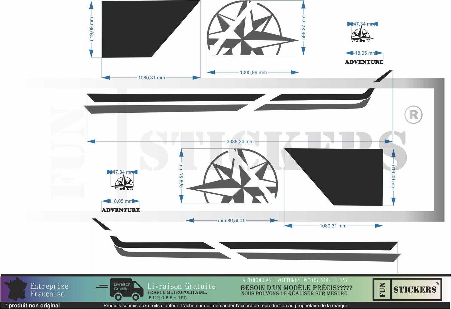 Sticker kit décoration Fiat ducato peugeot boxer Van – Compatible touts modèles