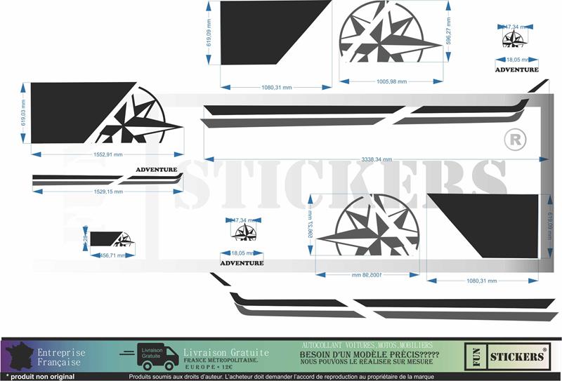 Sticker kit décoration intégral Fiat ducato peugeot boxer Van – Compatible touts modèles