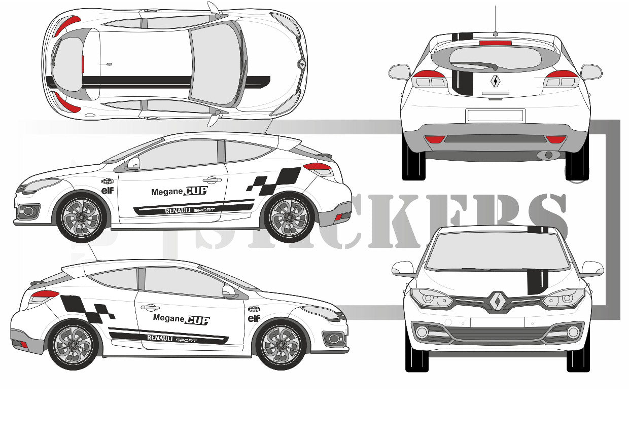 stickers autocollants pour Renault megane - kit décoration Cup sport rs