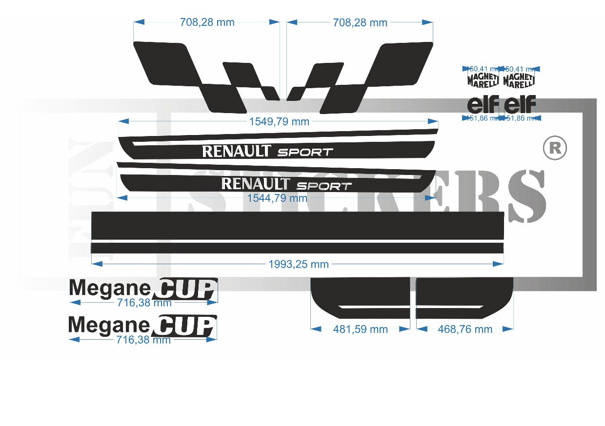 stickers autocollants pour Renault megane - kit décoration Cup sport rs