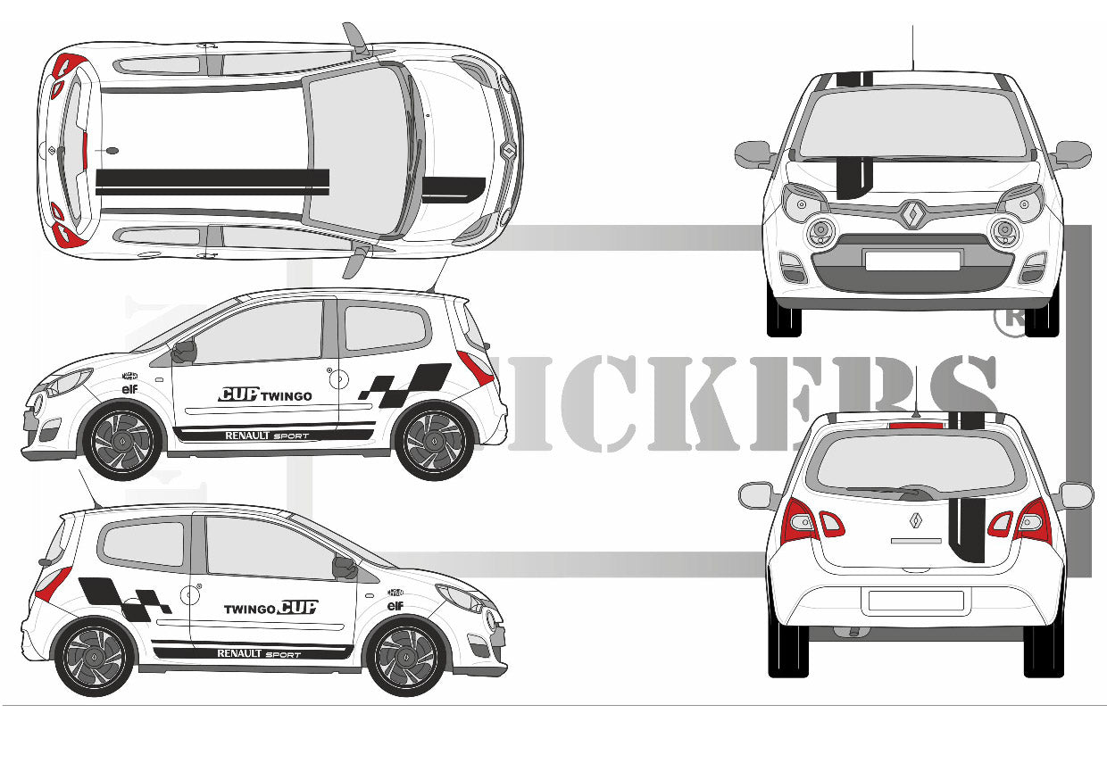 stickers autocollants pour RENAULT TWINGO  - kit décoration INTEGRALE