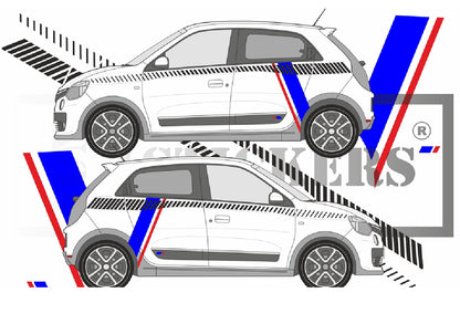 stickers autocollants pour RENAULT TWINGO 3 - kit décoration BANDES BLEU ROUGE