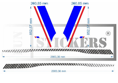 stickers autocollants pour RENAULT TWINGO 3 - kit décoration BANDES BLEU ROUGE