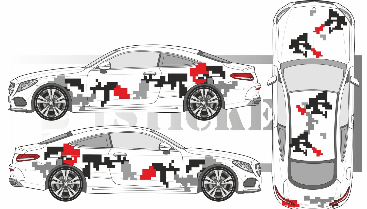 Sticker kit décoration intégral pixel camouflage moderne – Compatible toutes marques