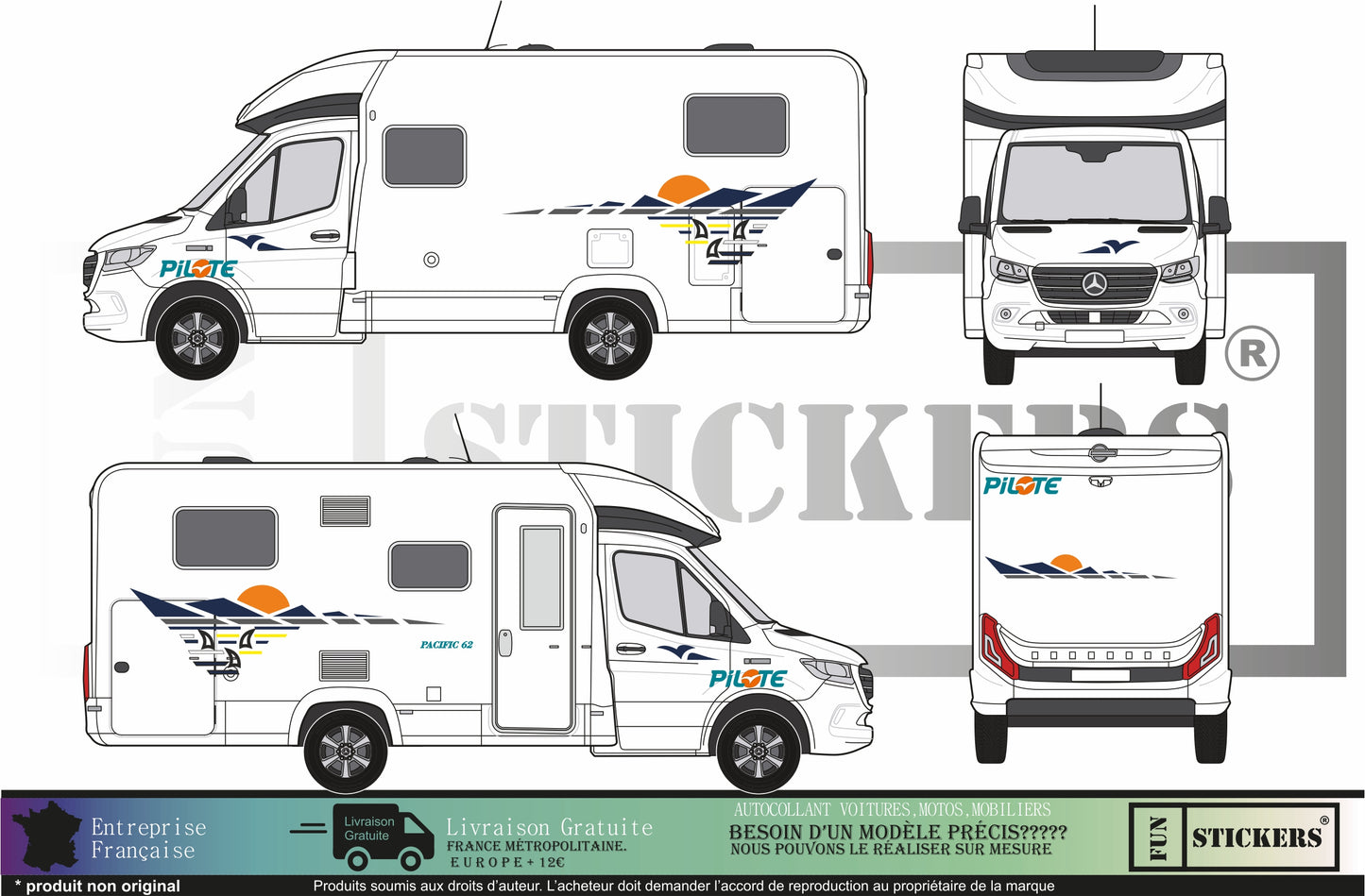 Sticker kit décoration intégrale pilote Pacific 62 – Compatible toutes marques camping-car