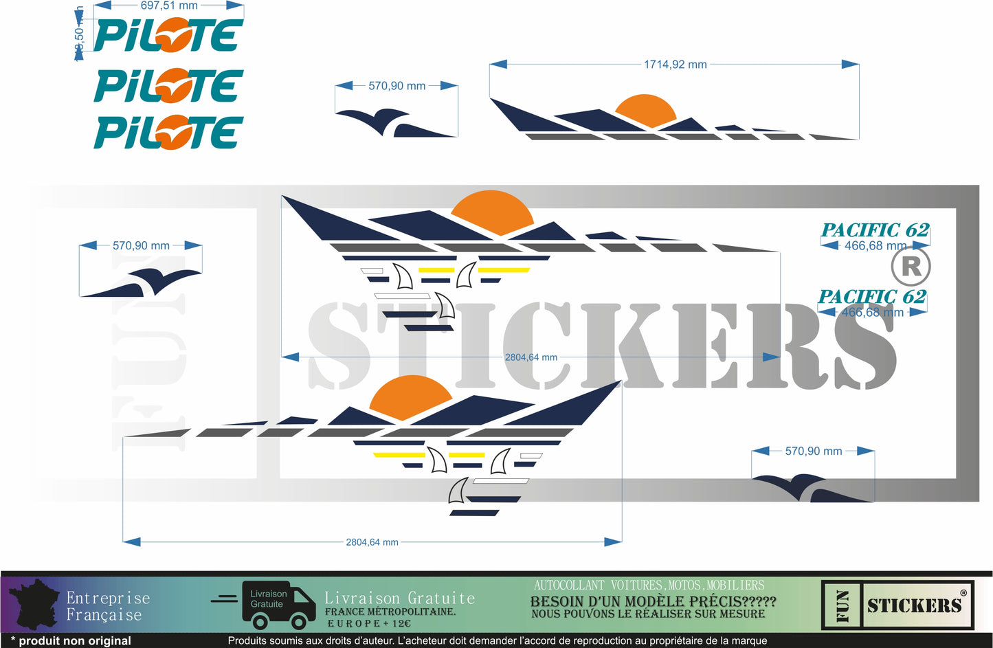 Sticker kit décoration intégrale pilote Pacific 62 – Compatible toutes marques camping-car