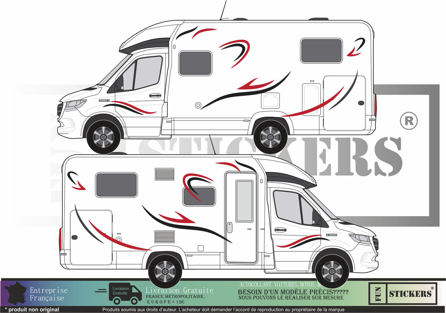 Sticker kit décoration latérale tribal motif – Compatible toutes marques camping-car