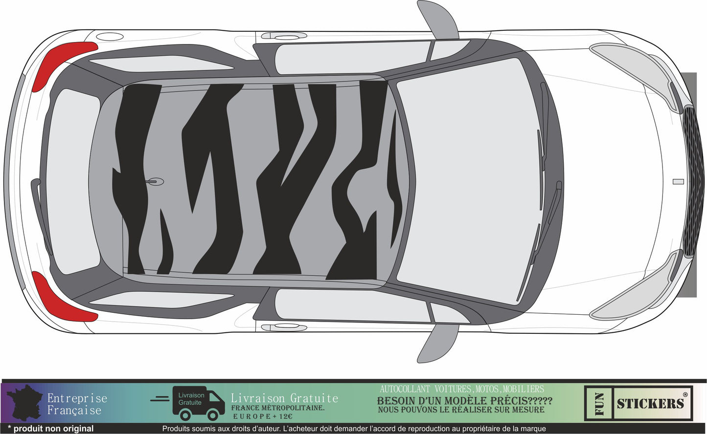 Sticker kit décoration toit zebre DS3 – Compatible toutes Citroën DS3