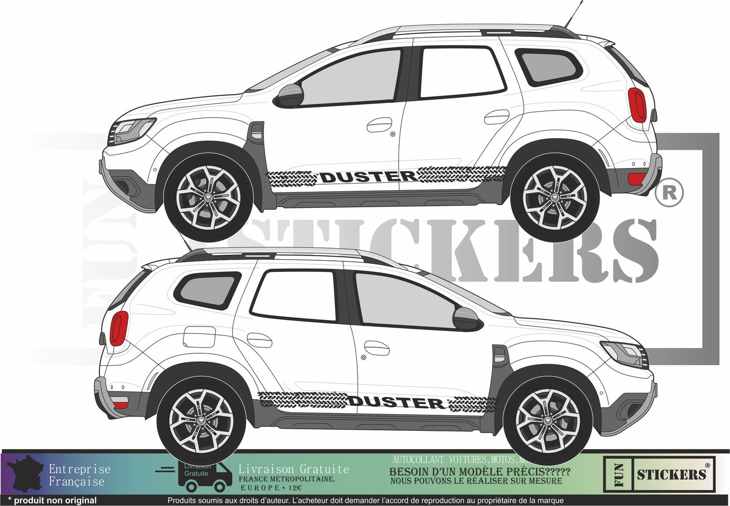 Sticker kit décoration latérale traces pneus Dacia Duster – Compatible toutes DUSTER