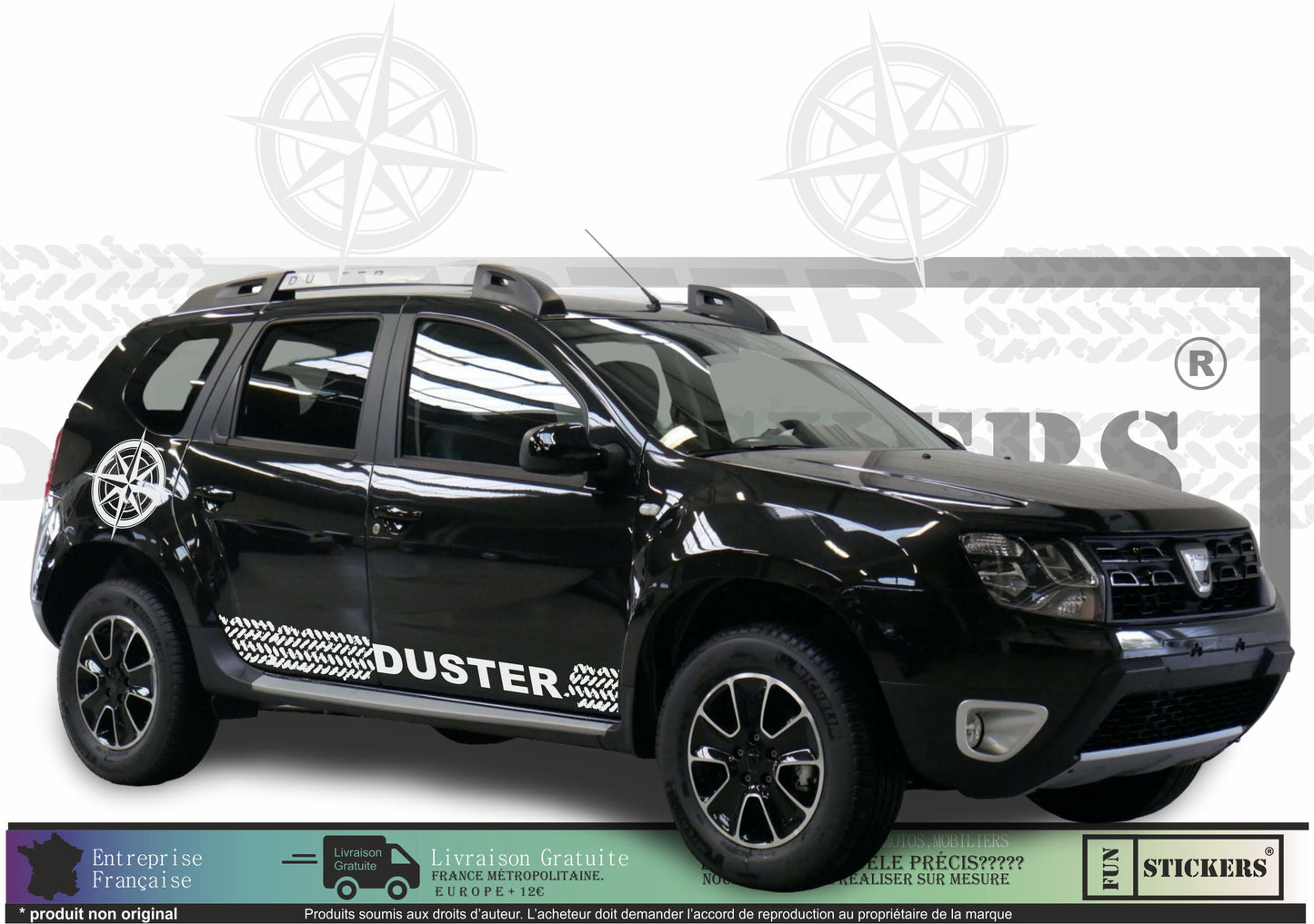 Sticker kit décoration latérale traces pneus Dacia Duster – Compatible toutes DUSTER