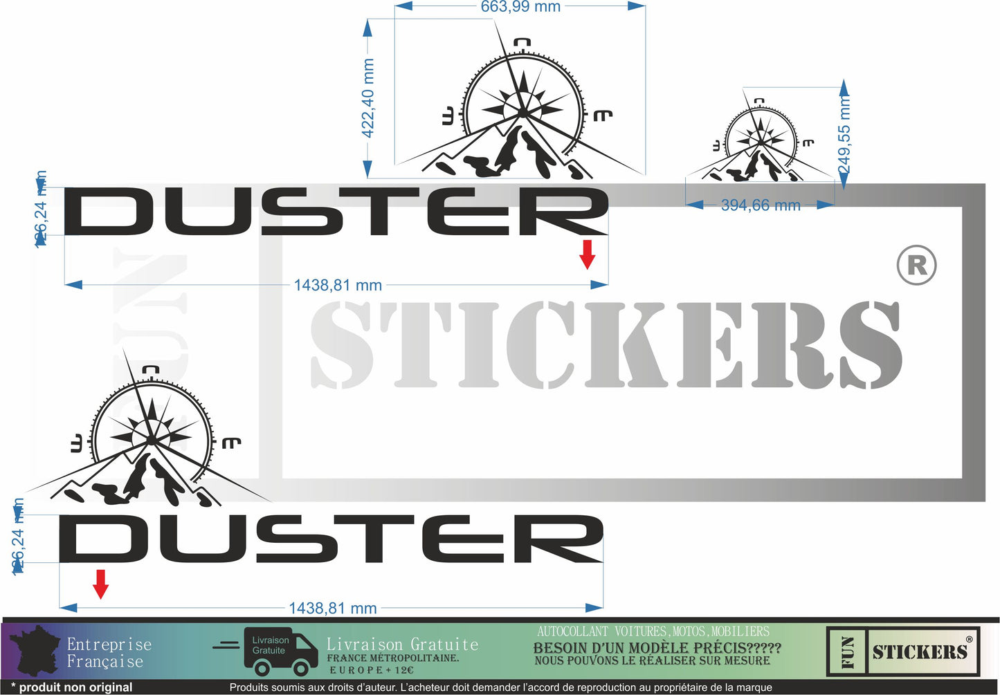 Sticker kit décoration latérale Dacia Duster – Compatible toutes DUSTER