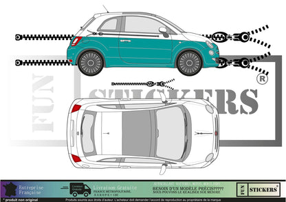 Sticker kit décoration latérales bandes  – Compatible toutes Fiat 500