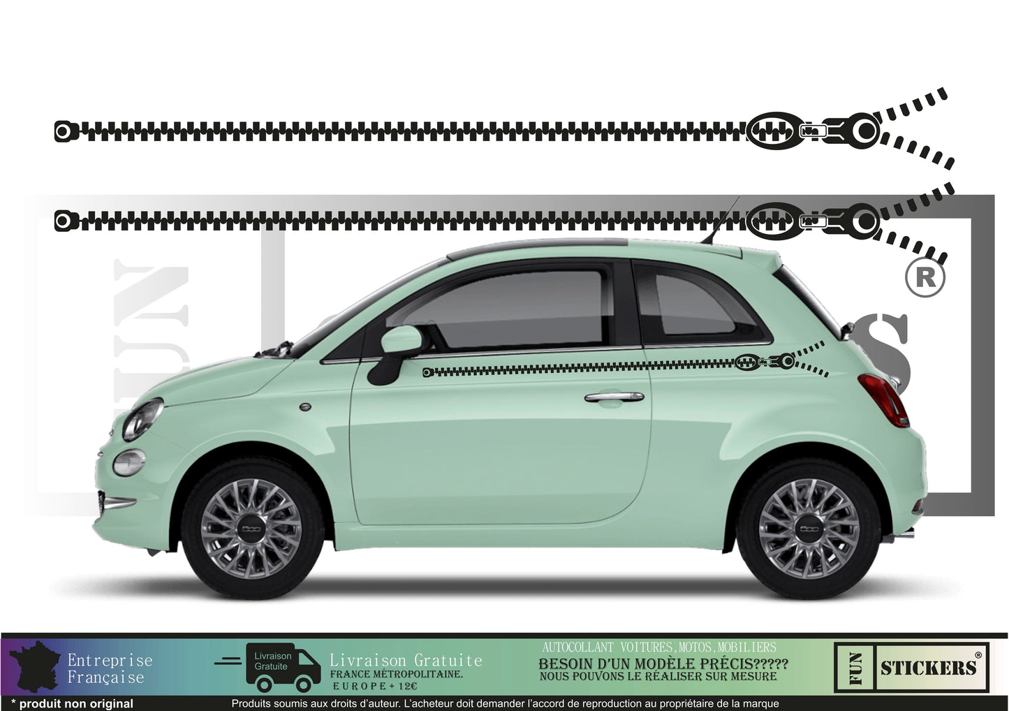 Sticker kit décoration latérales bandes  – Compatible toutes Fiat 500