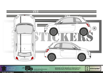 Sticker kit décoration bandes latérales 500  – Compatible toutes Fiat 500