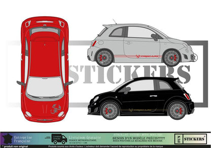 Sticker kit décoration bandes latérales bas de caisse competizione 500  – Compatible toutes Fiat 500
