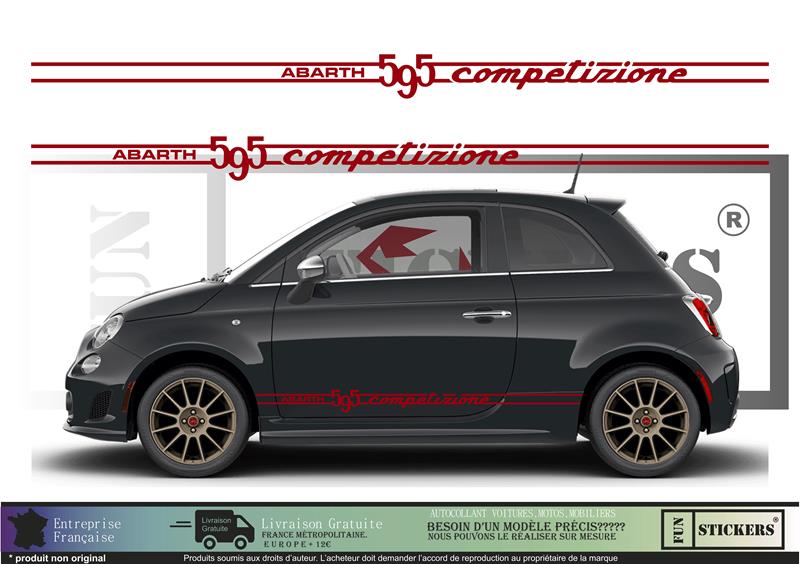 Sticker kit décoration bandes latérales bas de caisse competizione 500  – Compatible toutes Fiat 500