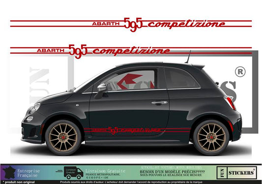 Sticker kit décoration bandes latérales bas de caisse competizione 500  – Compatible toutes Fiat 500