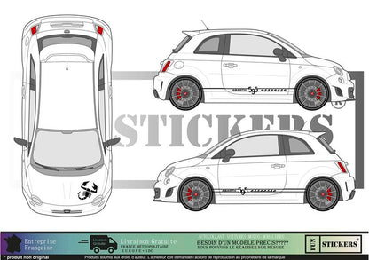 Sticker kit décoration bandes latérales bas de caisse esseesse 500  – Compatible toutes Fiat 500