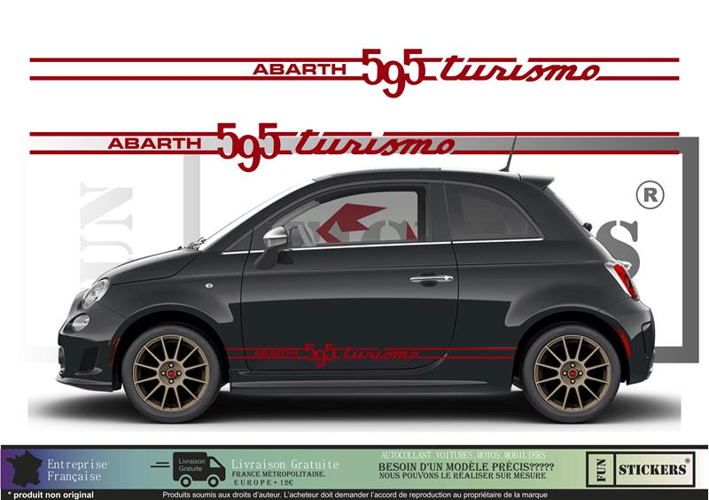 Sticker kit décoration bandes latérales bas de caisse turismo 500  – Compatible toutes Fiat 500