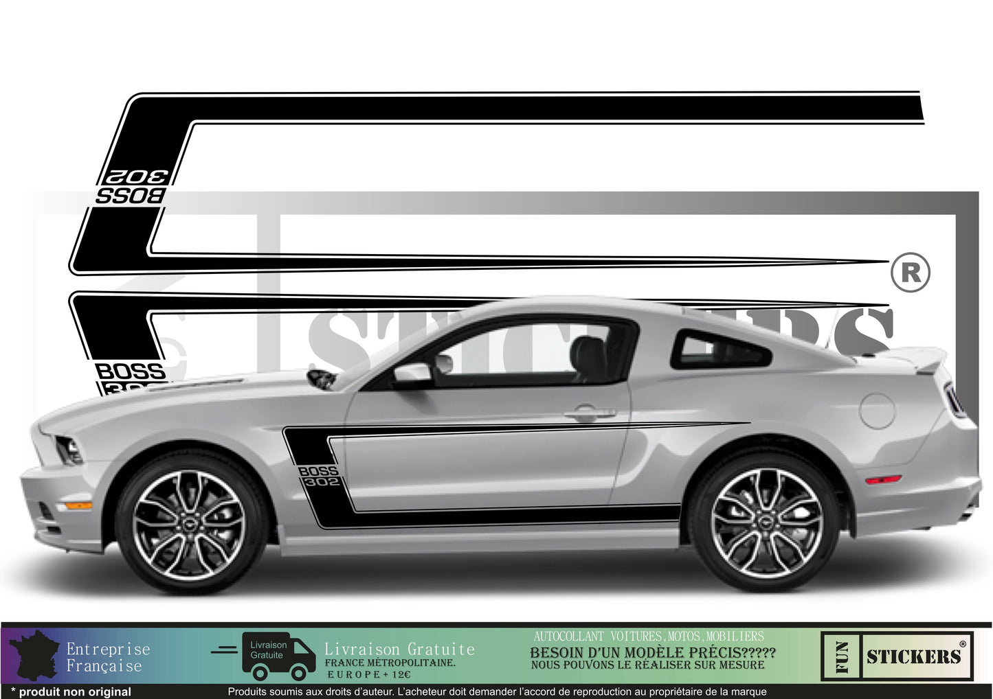 Sticker kit décoration bandes Mustang boss  – Compatible touts modèles Ford