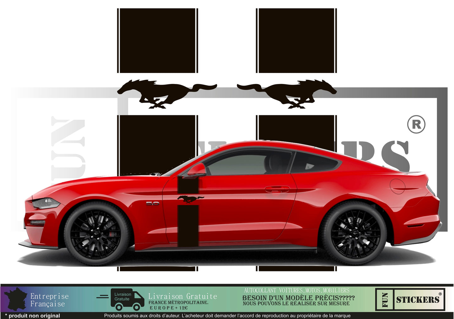 Sticker kit décoration bandes Mustang – Compatible touts modèles Ford