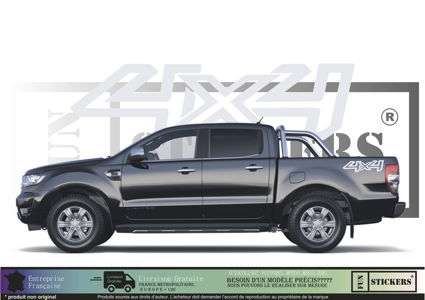 Stickers kit bandes latérales 4x4 compatible ford ranger et tout pickup
