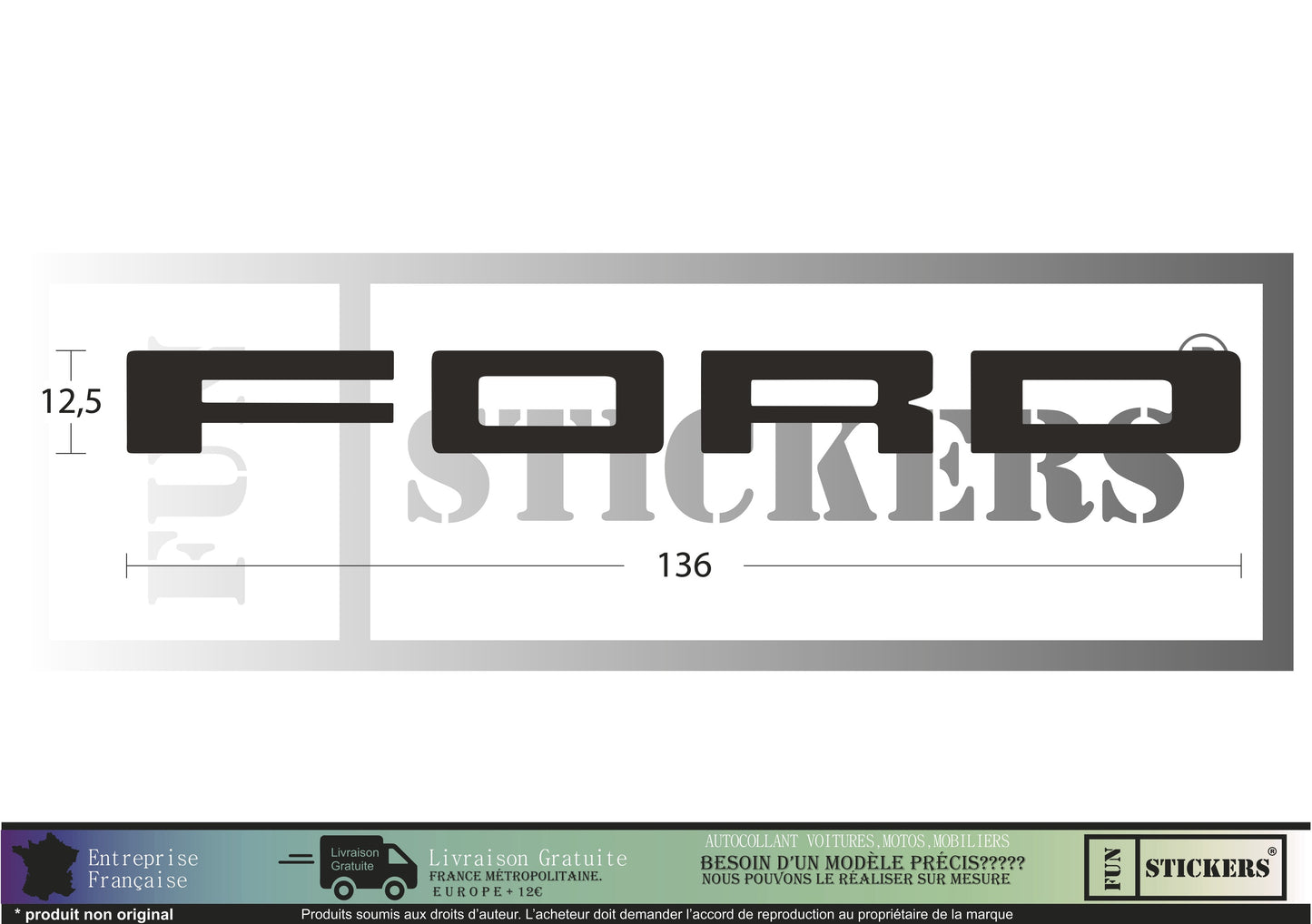 Sticker kit décoration bande arrière ecriture FORD  – Compatible touts modèles Ford