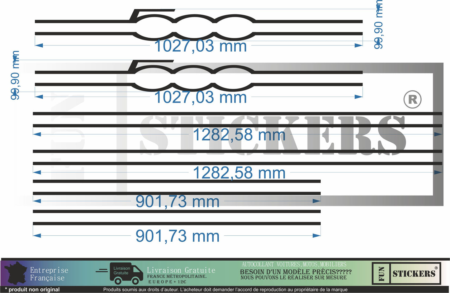 Sticker kit décoration latérales bandes 500 – Compatible toutes Fiat 500
