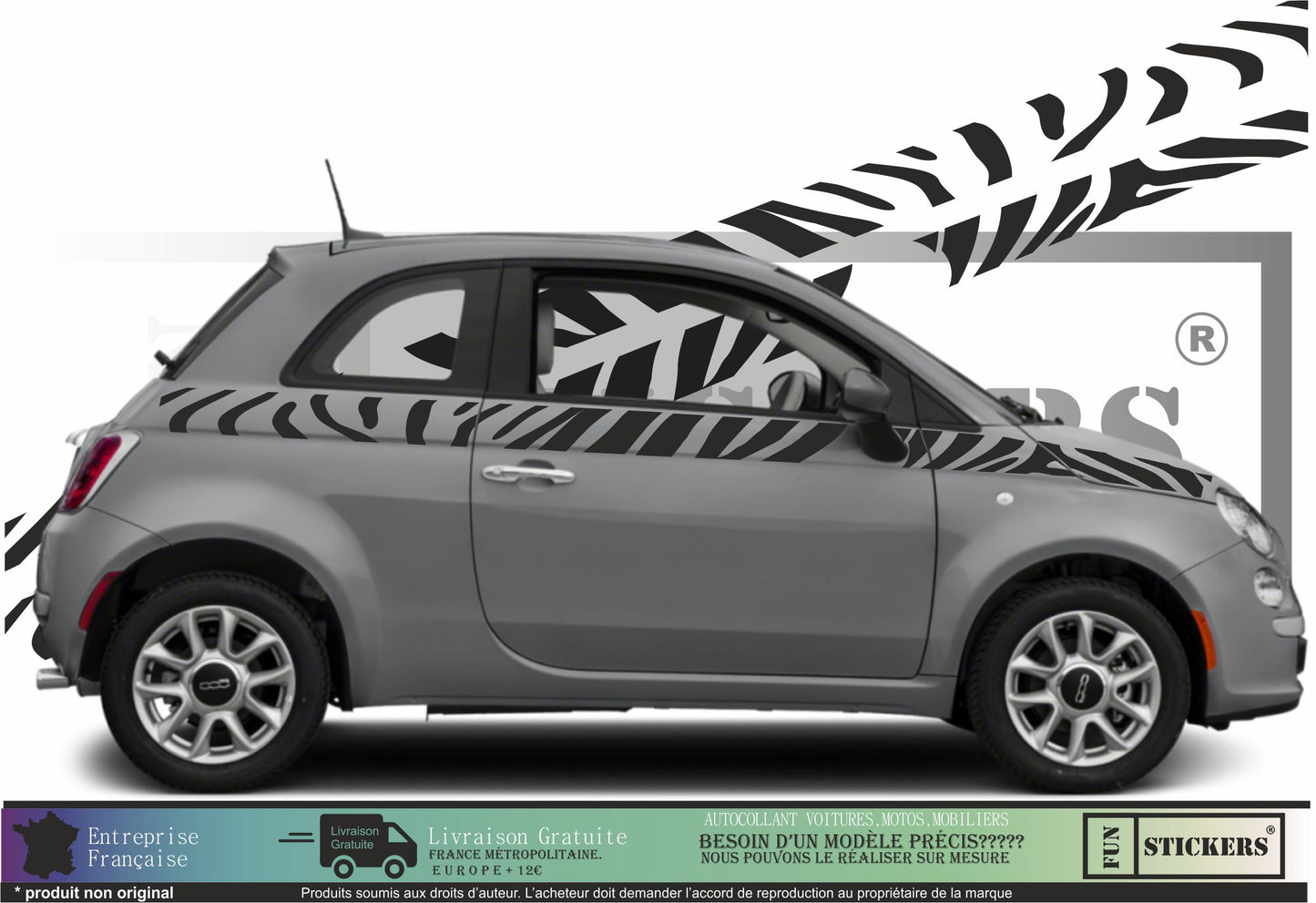 Sticker kit décoration latérales bandes zebre 500 – Compatible toutes Fiat 500