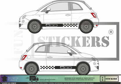 Sticker kit décoration latérales damier racing 500 – Compatible toutes Fiat 500