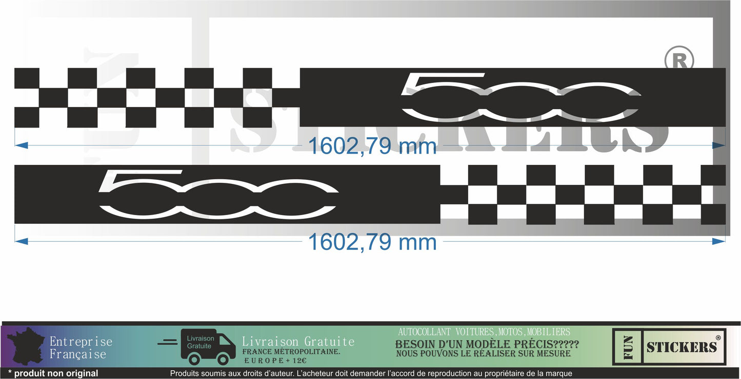 Sticker kit décoration latérales damier racing 500 – Compatible toutes Fiat 500