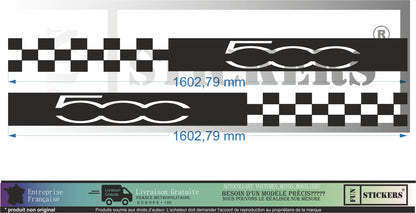 Sticker kit décoration latérales damier racing 500 – Compatible toutes Fiat 500