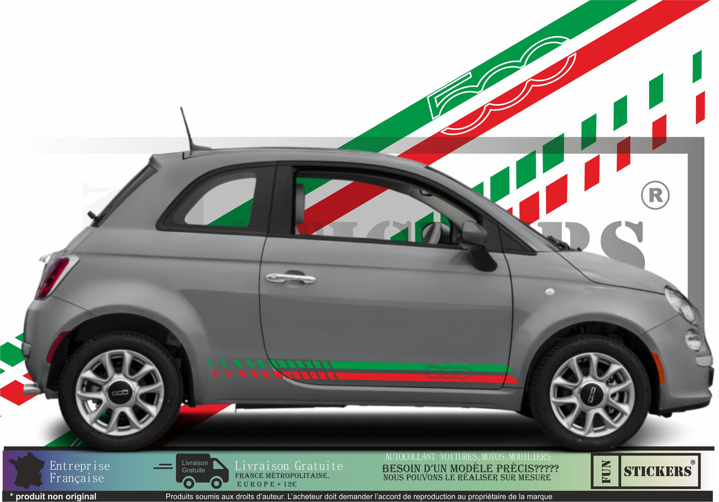 Sticker kit décoration latérales italie 500 – Compatible toutes Fiat 500