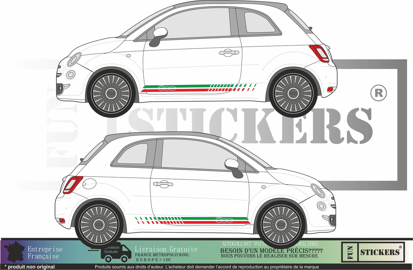 Sticker kit décoration latérales italie 500 – Compatible toutes Fiat 500